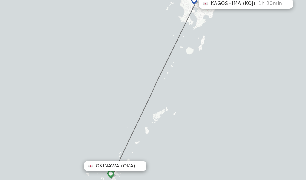 Flights from Okinawa to Kagoshima route map