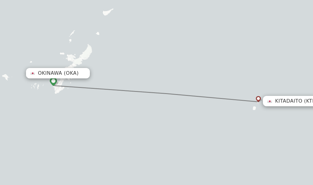 Flights from Okinawa to Kitadaito route map