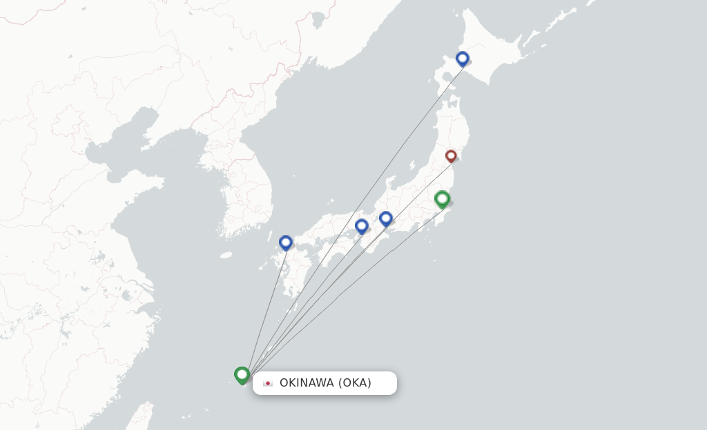 Route map with flights from Okinawa with Peach Aviation