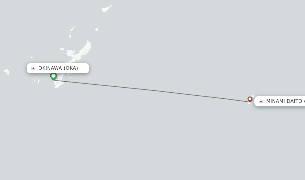 Flights from Okinawa to Minami Daito route map