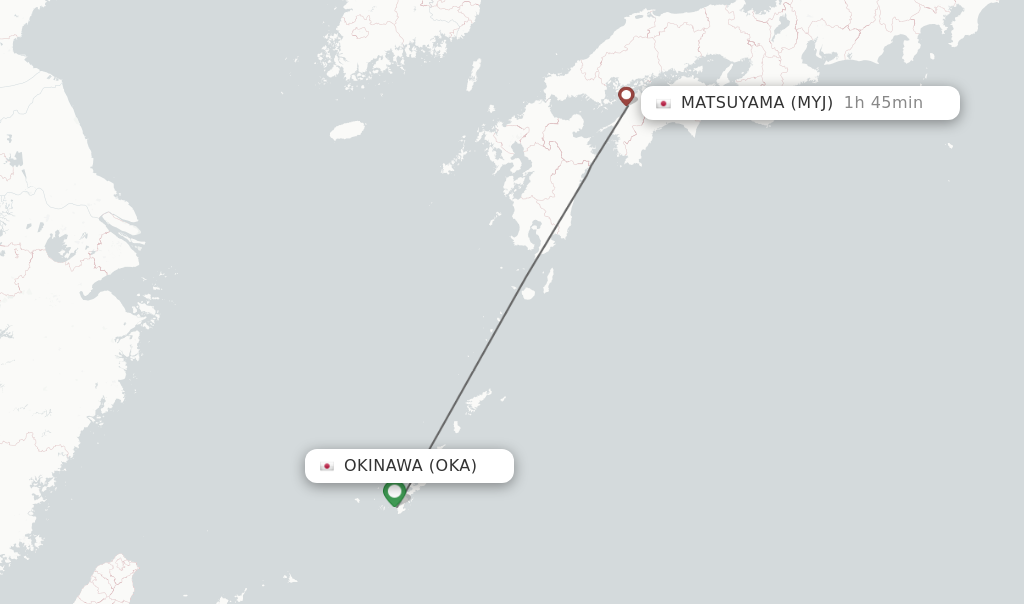 Flights from Okinawa to Matsuyama route map