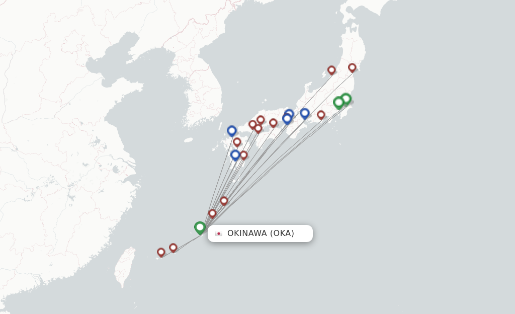 Route map with flights from Okinawa with ANA