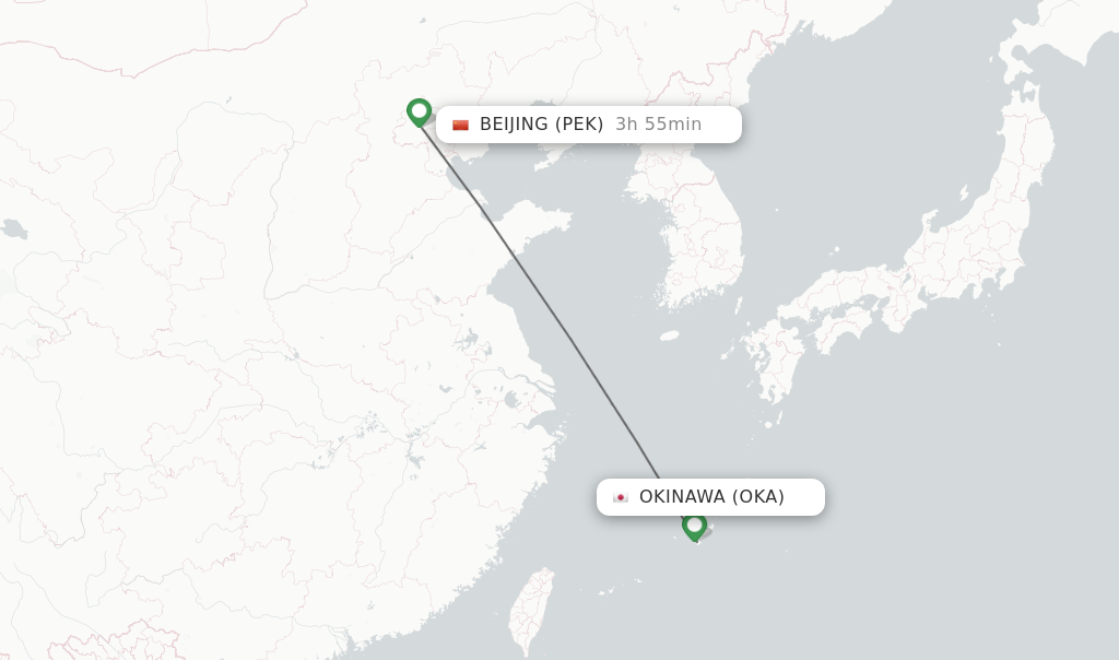 Flights from Okinawa to Beijing route map