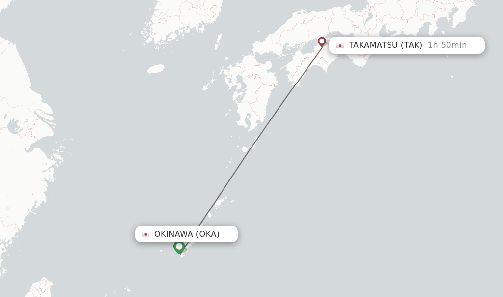 Flights from Okinawa to Takamatsu route map
