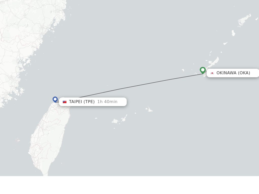 Flights from Okinawa to Taipei route map