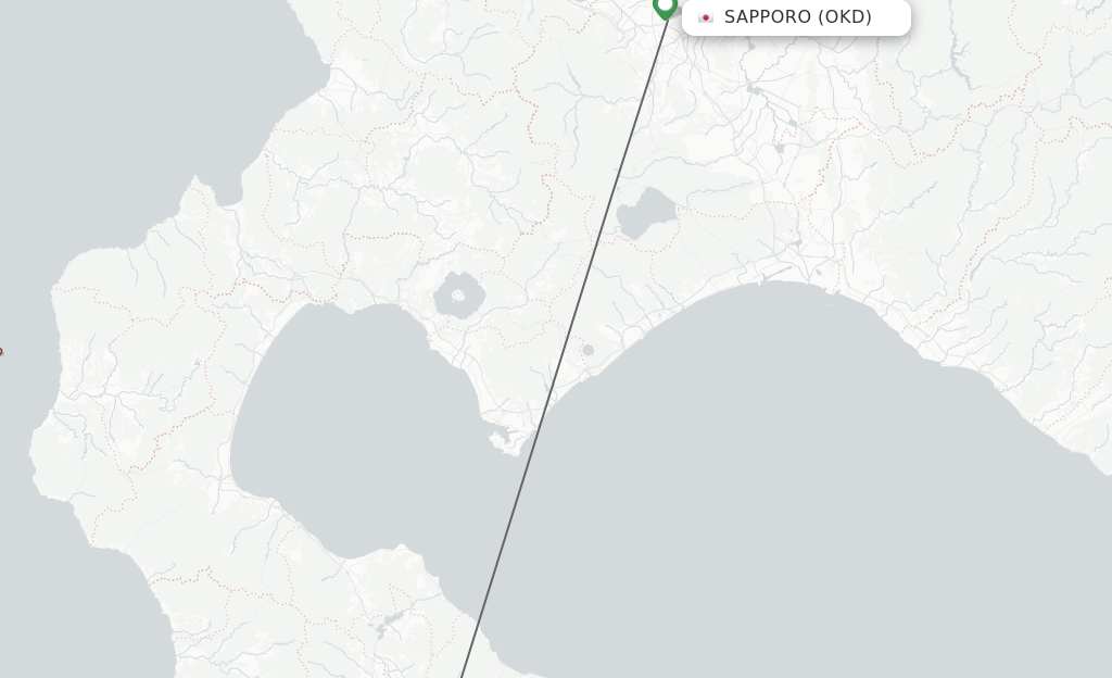 Flights from Sapporo to Hakodate route map