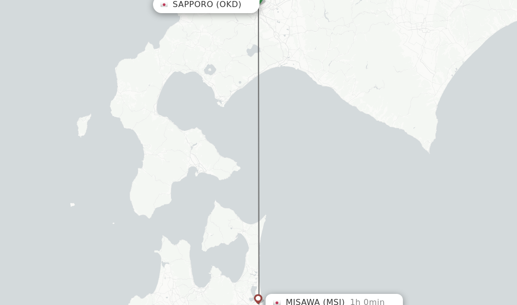 Flights from Sapporo to Misawa route map