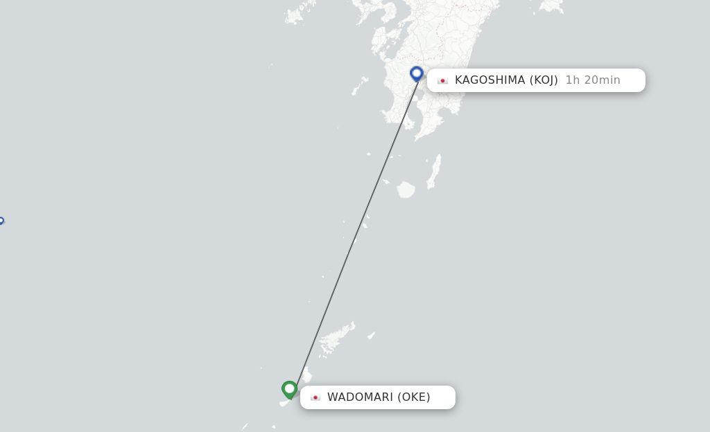 Flights from Wadomari to Kagoshima route map