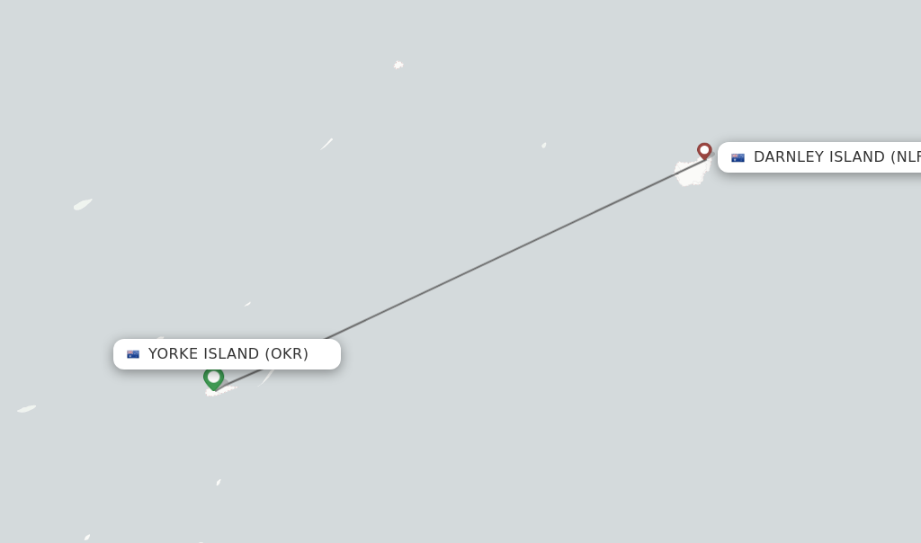 Flights from Yorke Island to Darnley Island route map