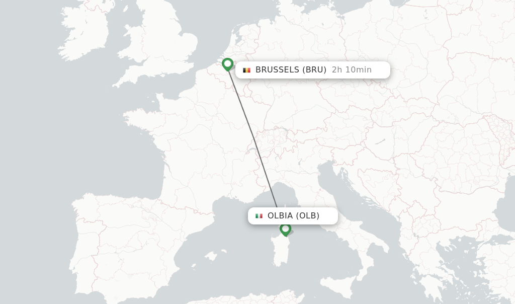 Flights from Olbia to Brussels route map