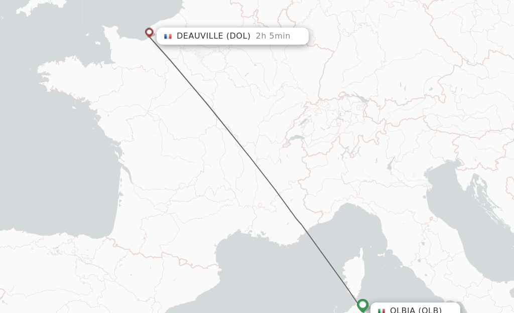 Flights from Olbia to Deauville route map