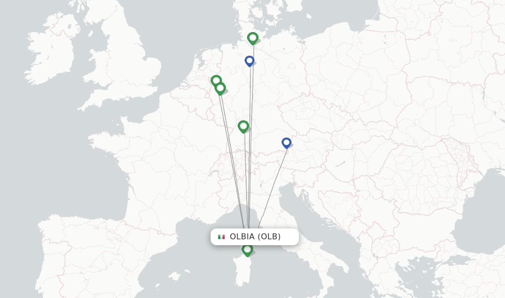 Route map with flights from Olbia with Eurowings