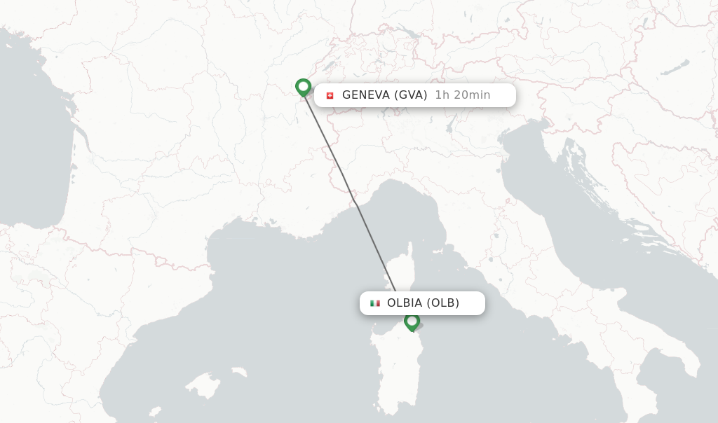 Flights from Olbia to Geneva route map