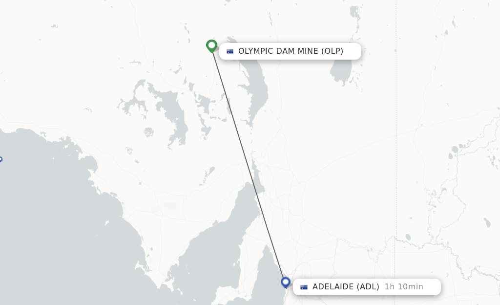 Flights from Olympic Dam to Adelaide route map