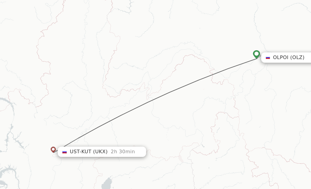 Flights from Olokminsk to Ust-Kut route map