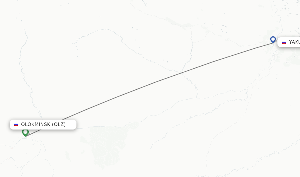 Flights from Olokminsk to Yakutsk route map