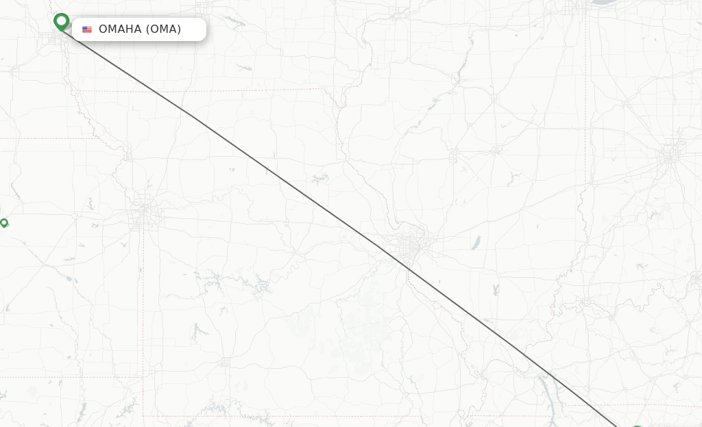 Flights from Omaha to Nashville route map