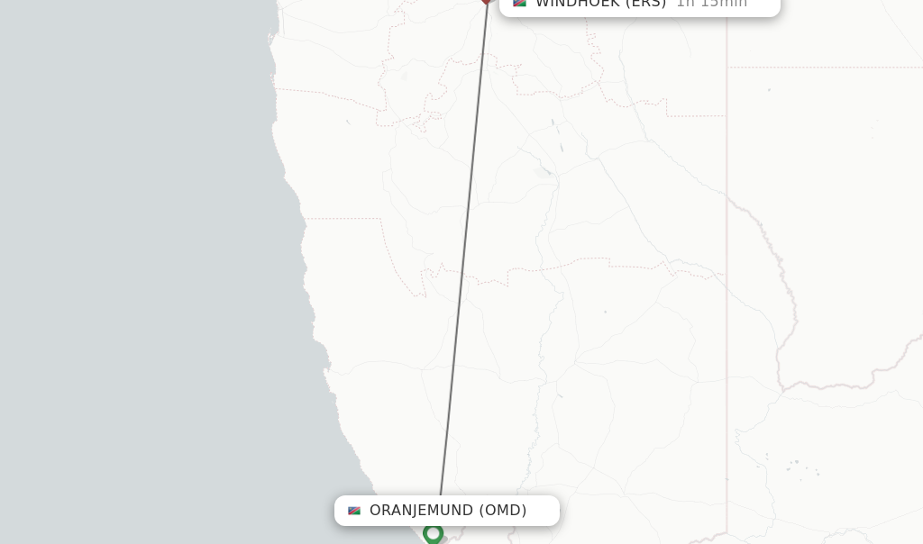 Flights from Oranjemund to Windhoek route map