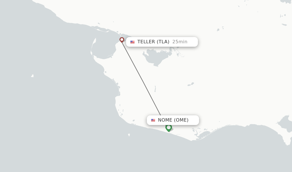 Flights from Nome to Teller route map