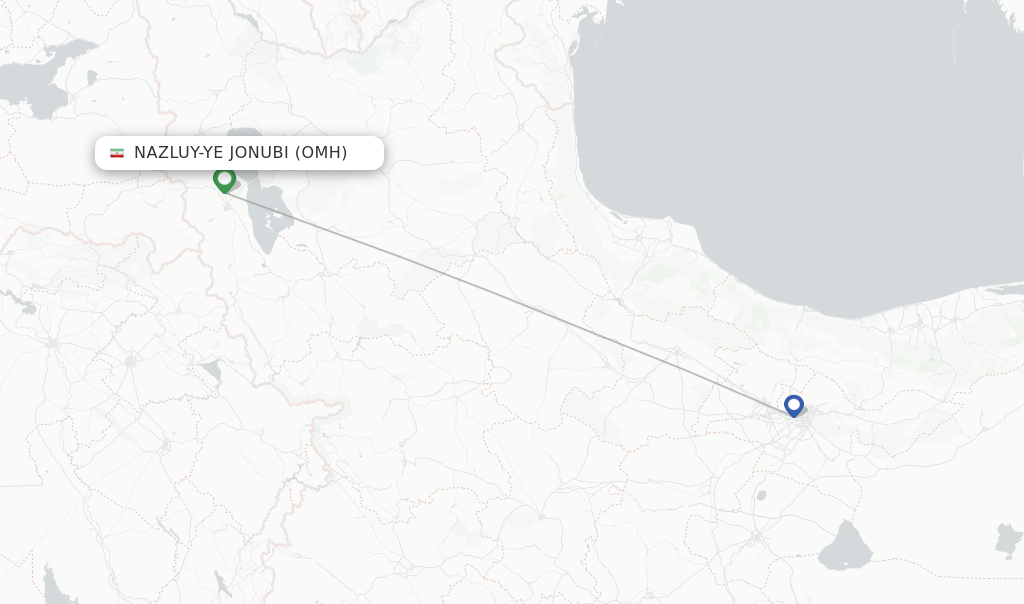 Route map with flights from Nazluy-ye Jonubi with Iran Air