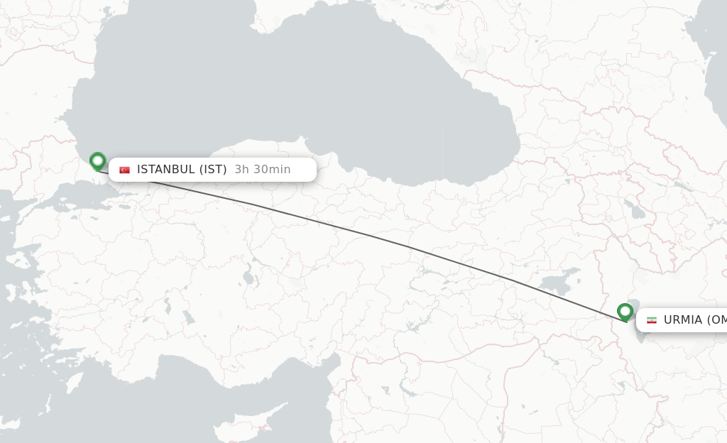 Flights from Nazluy-ye Jonubi to Istanbul route map