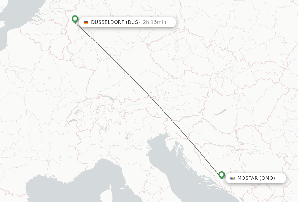 Flights from Mostar to Dusseldorf route map