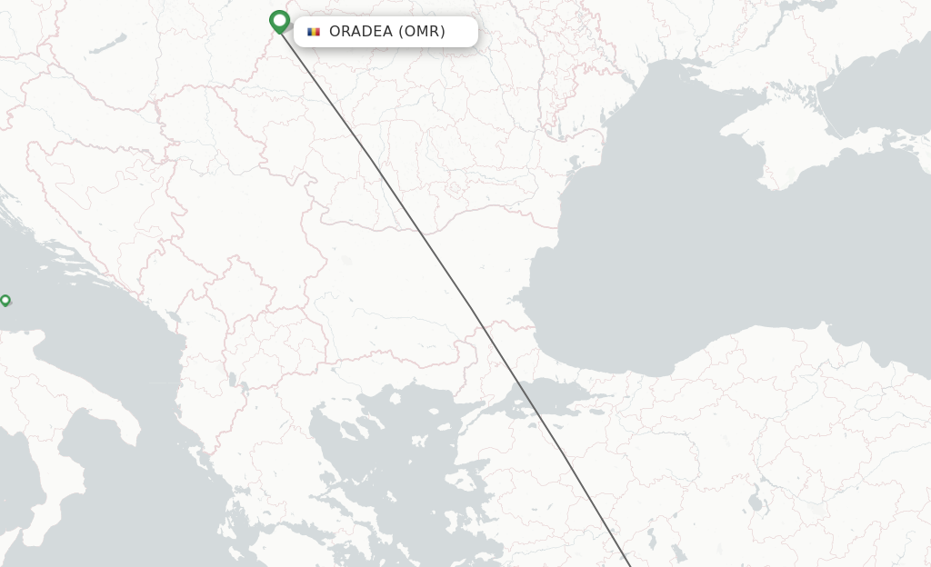 Flights from Oradea to Antalya route map