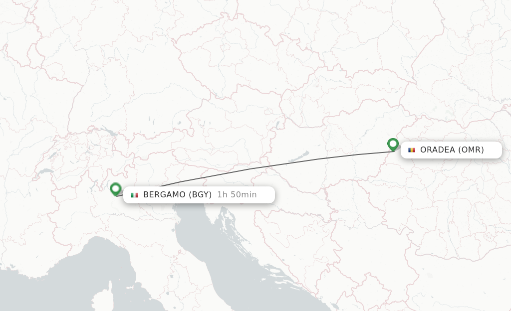 Flights from Oradea to Milan route map