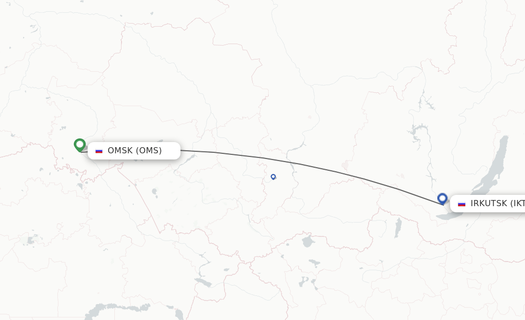 Flights from Omsk to Irkutsk route map