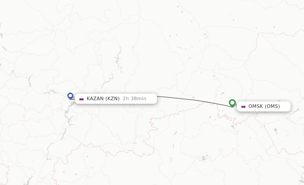 Flights from Omsk to Kazan route map