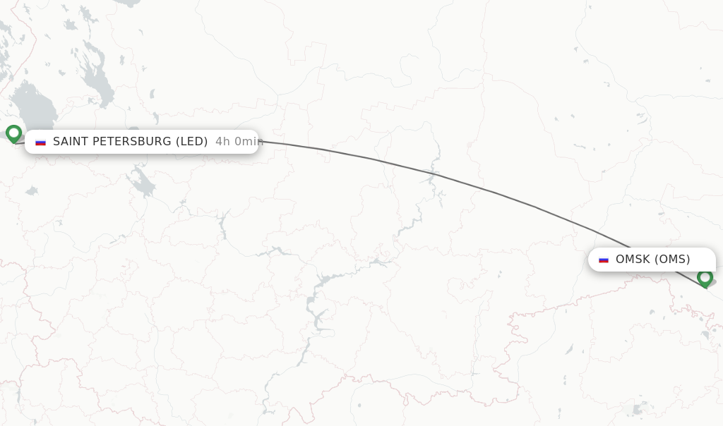 Flights from Omsk to Saint Petersburg route map