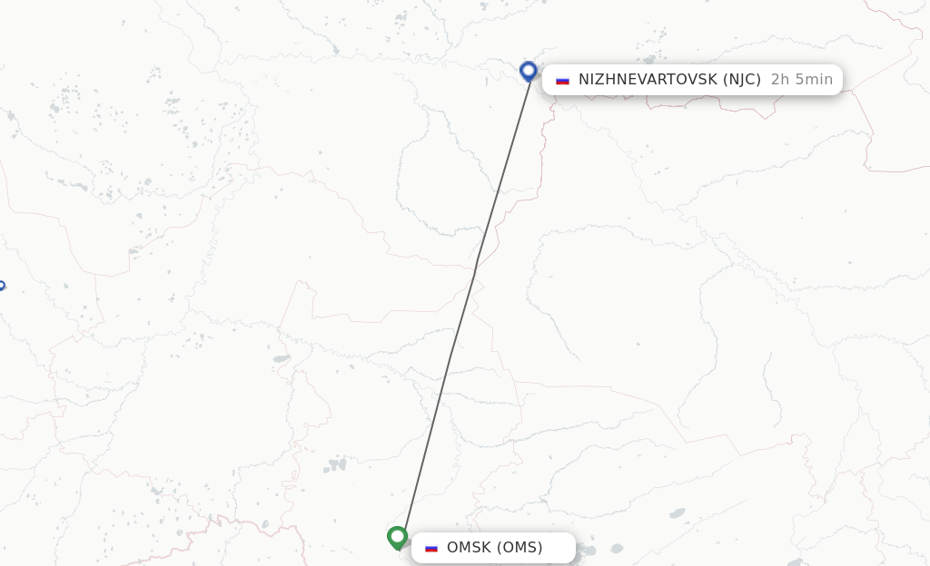 Flights from Omsk to Nizhnevartovsk route map