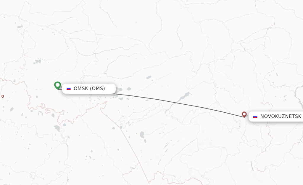Flights from Omsk to Novokuznetsk route map