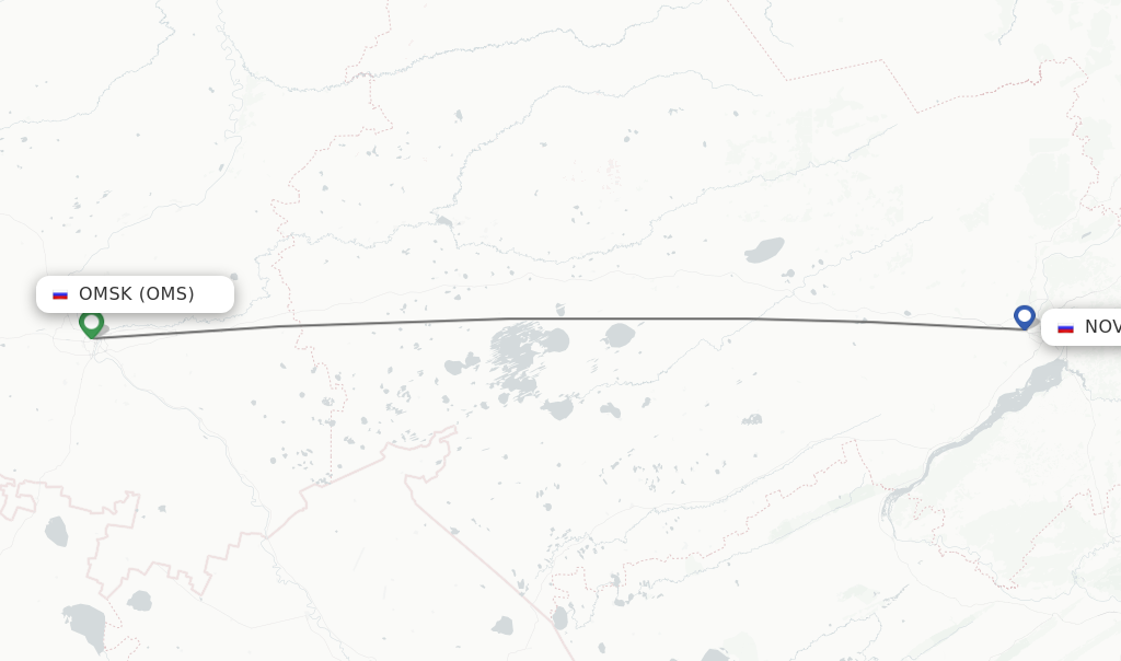 Flights from Omsk to Novosibirsk route map
