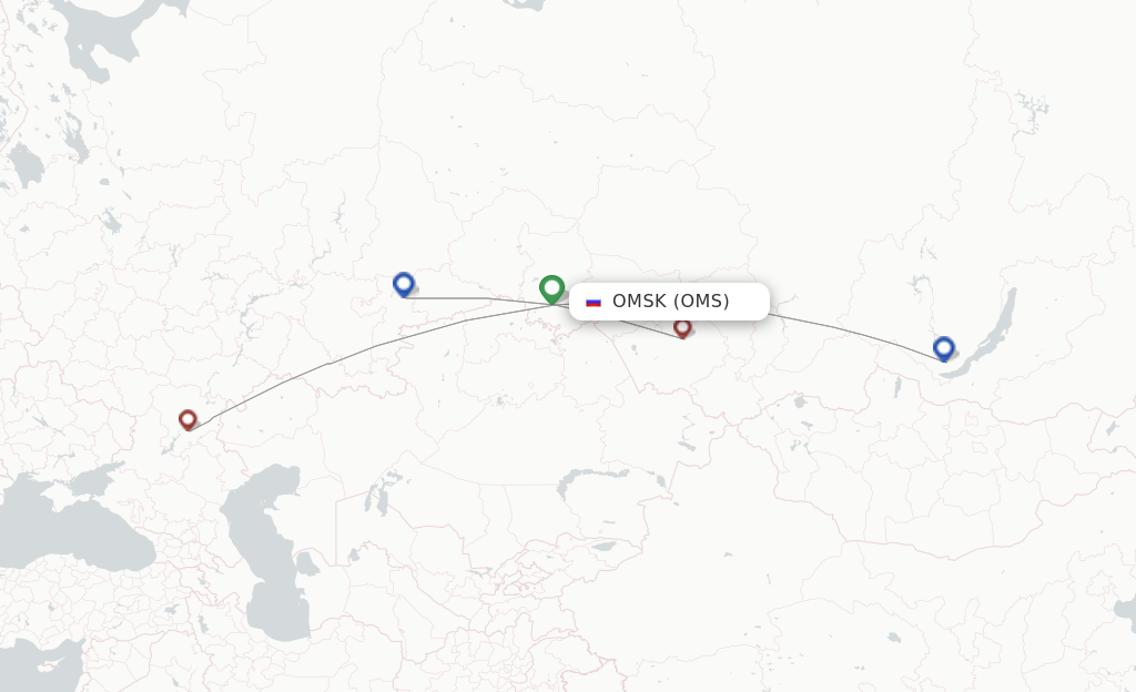 Route map with flights from Omsk with UVT Aero