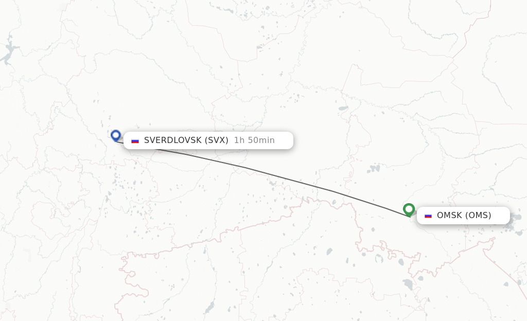 Flights from Omsk to Sverdlovsk route map