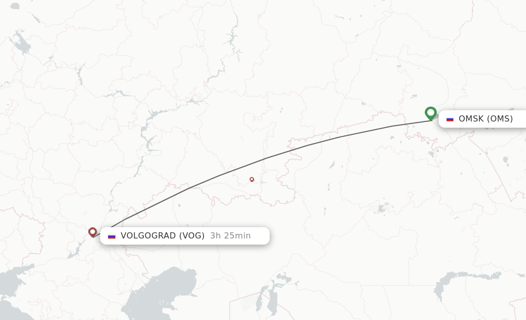Flights from Omsk to Volgograd route map
