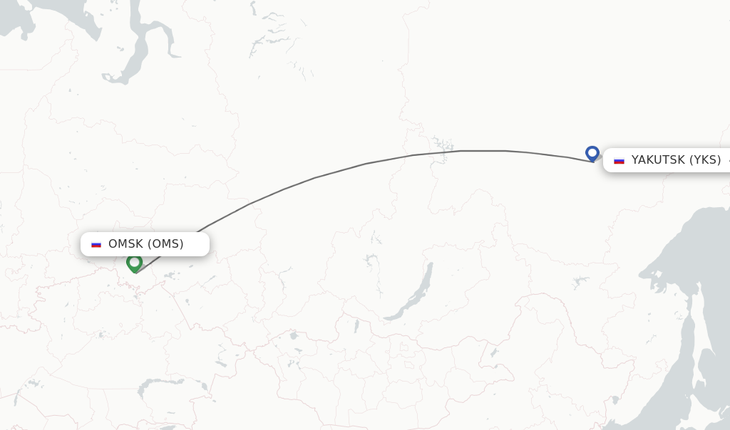 Flights from Omsk to Yakutsk route map