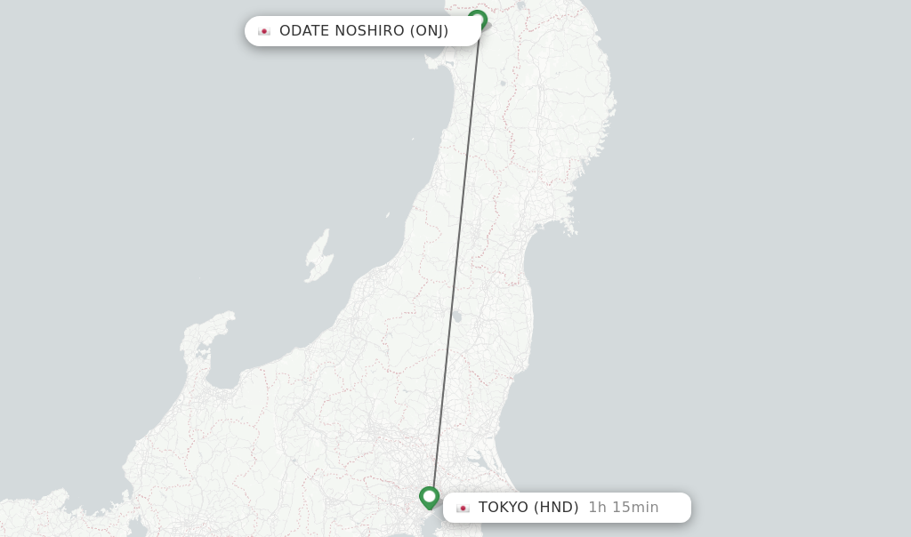 Flights from Odate Noshiro to Tokyo route map