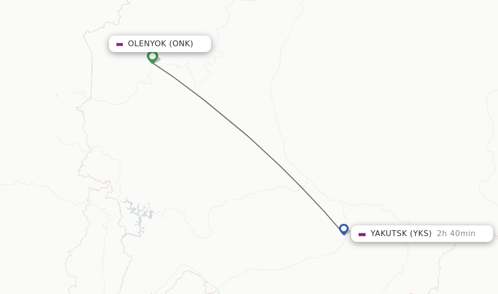 Flights from Olenyok to Yakutsk route map