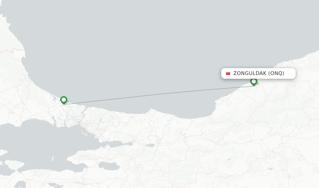 Route map with flights from Zonguldak with Turkish Airlines
