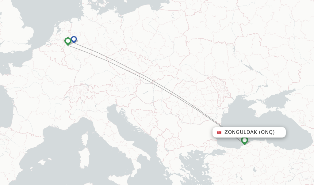 Route map with flights from Zonguldak with SunExpress