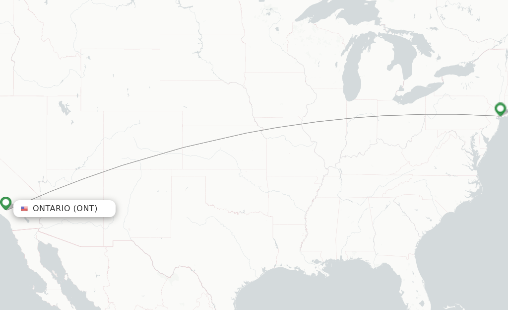 Route map with flights from Ontario with JetBlue