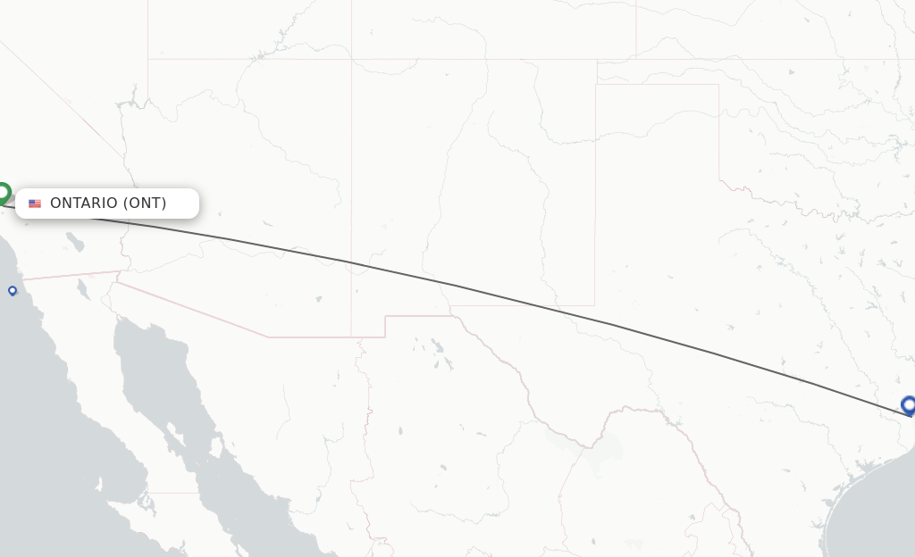 Flights from Ontario to Houston route map