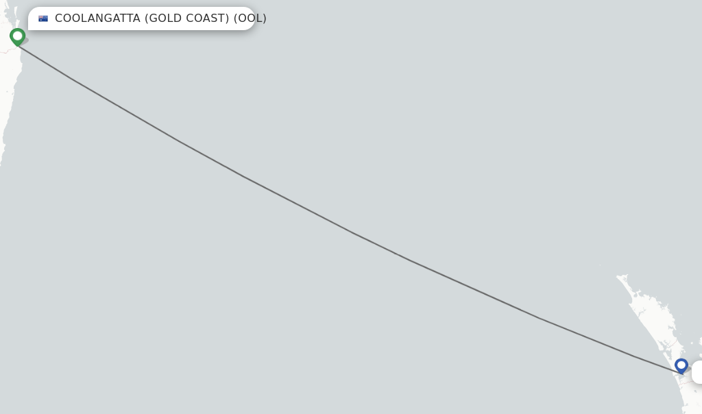 Flights from Coolangatta (Gold Coast) to Auckland route map