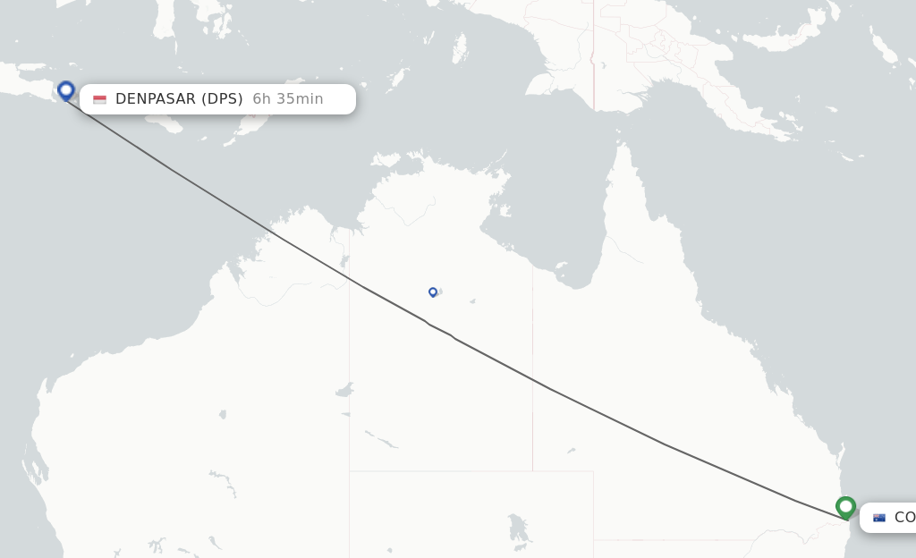 Flights from Coolangatta (Gold Coast) to Denpasar route map