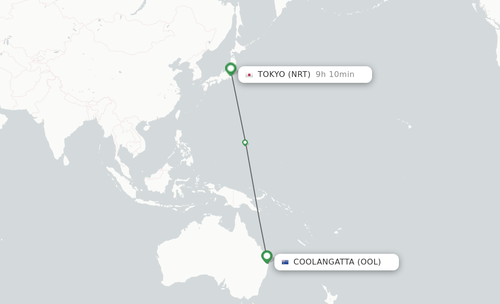 Flights from Coolangatta (Gold Coast) to Tokyo route map