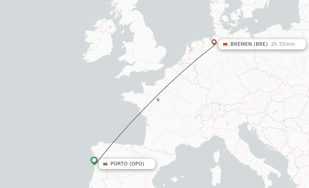 Flights from Porto to Bremen route map