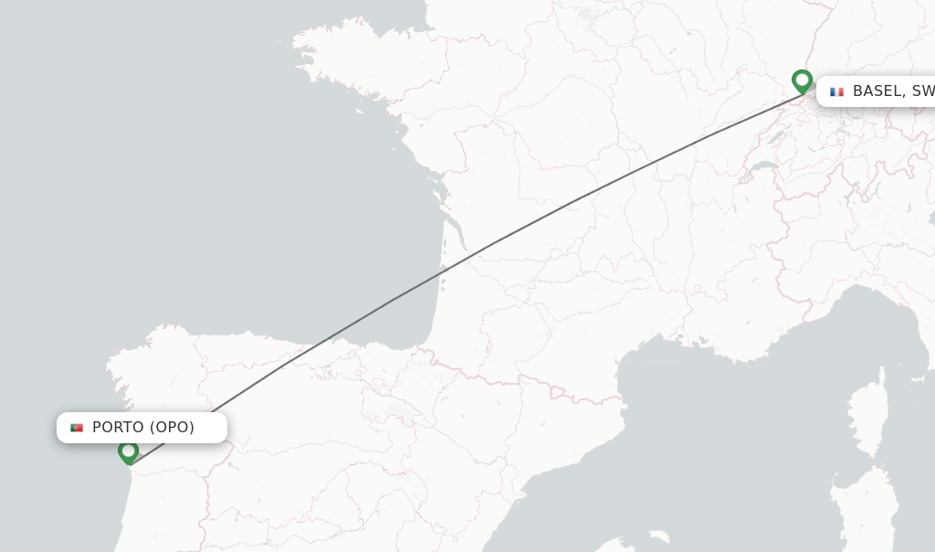 Flights from Porto to Basel, Switzerland/Mulhouse route map