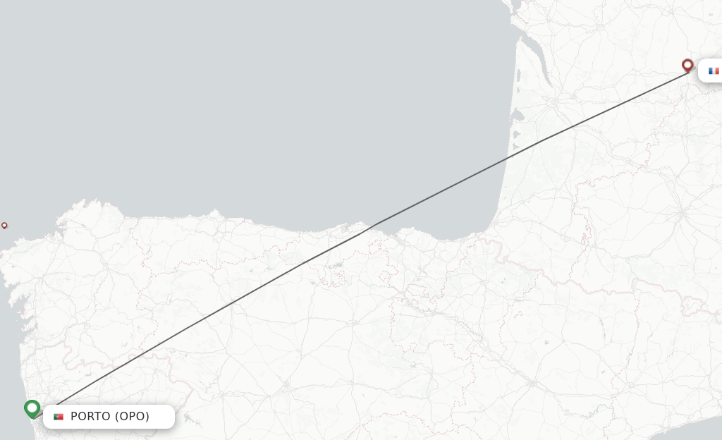 Flights from Porto to Brive-La-Gaillarde route map